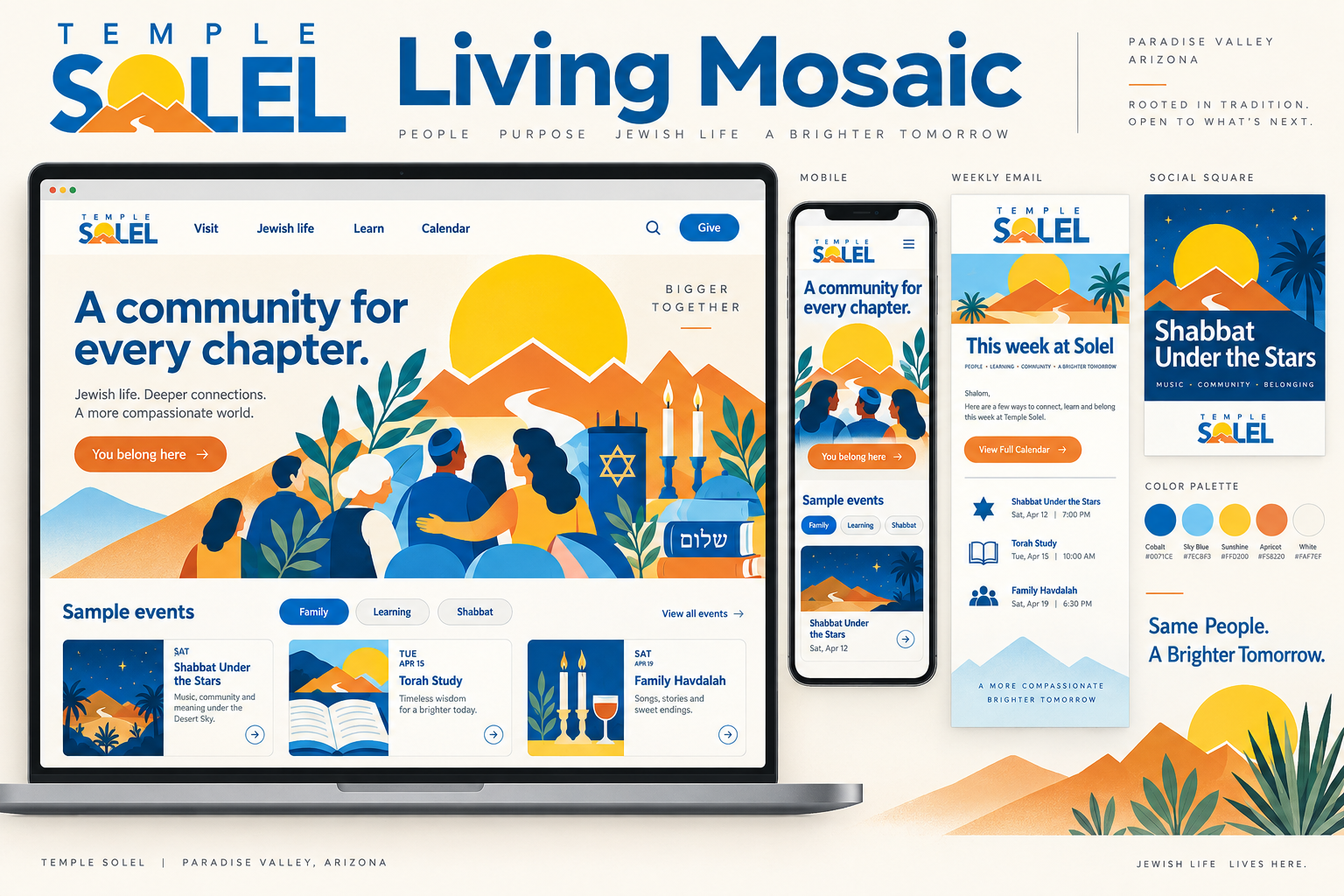 Living Mosaic: expressive blue, sky and apricot community design